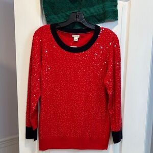 NWT J. Crew Red Sequin Crew Neck Sweater